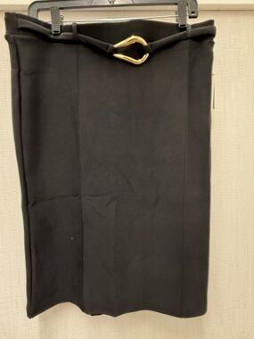 Harper Black Pencil Skirt XL Gold Buckle Detail Stretch